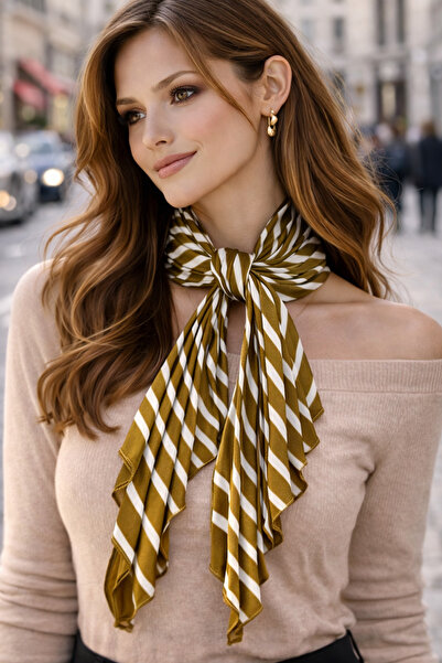 Modex Плисиран шал с райета в нефритено зелено (70*70)