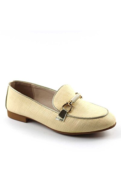 mm Mocasini usori de dama , cu accesoriu auriu A10502-BEIGE