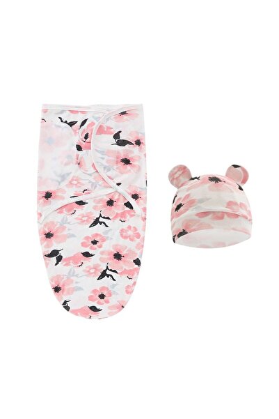 Generic طقم لفافة وقبعة للأطفال حديثي الولادة - قطعتان: كيس نوم بطبعة زهور وغ...