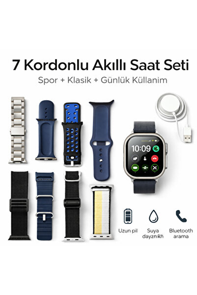 instatech 7’li Kordon Setli Akıllı Saat Bluetooth Konuşma Spor Klasik Şık Tasarım