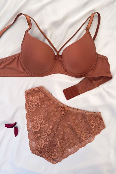 DNR İç Giyim Half Supported Drawstring Bra Set Copper