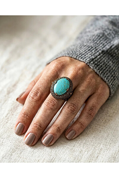 Dorvina Bronze Women's Antique Jewelry Ring Turquoise Turquoise Stone Oval Mo...