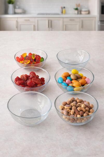 İLİVA Set of 6 Dot Patterned Glass Bowls 12 cm - Snack Bowl & Breakfast Servi...