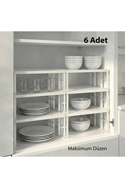 Tidy Home 6 Adet Dolap İçi Düzenleyici Raf Tabak Bardak Rafı Metal Raf