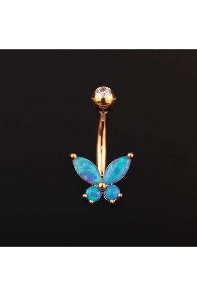 Rupen Kraft %100 Cerrahi Çelik Mavi Opal Kelebek Çelik Göbek Piercing