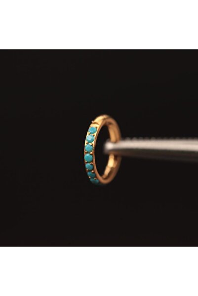 Rupen Kraft %100 Cerrahi Çelik Zirkon Turkuaz Su Taşı 6mm x 1.2mm Altın Kilit...