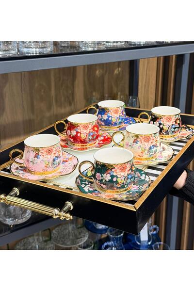 Onedekor 6 Kişilik Porselen Bahar Renkli Kahve Fincanı