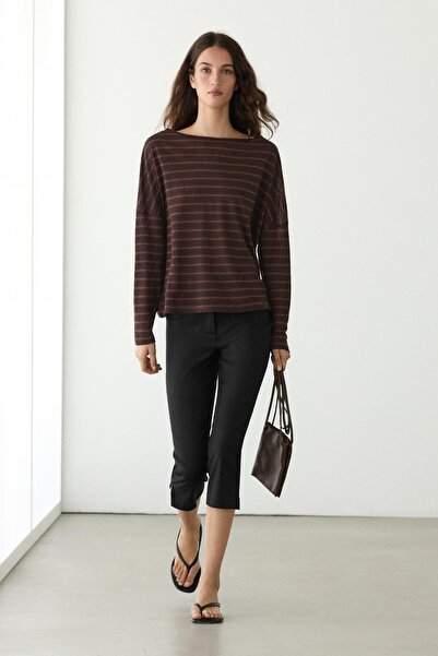 Massimo Dutti Çizgili keten örgü t-shirt