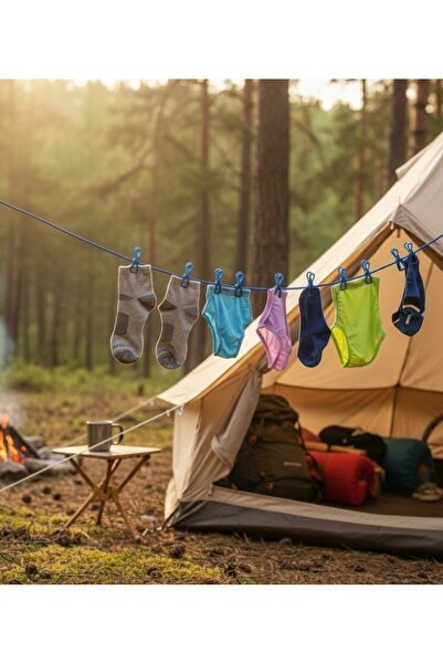 lstri Frânghie elastică pentru uscat rufe cu 12 cârlige pentru camping, rulot...