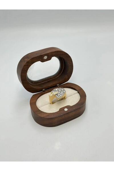 BYYEŞO Baguette Stone Detail Double Color Adjustable Ring (Brass Plated)