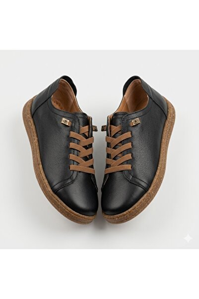 KİNDEP (İniesta) Genuine Leather Thermo Non-Slip Sole Casual Women's Shoes Black