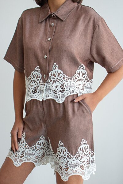 Ded COLLECTION Set de pantaloni scurți și cămașă cu mânecă scurtă, cu dantelă...