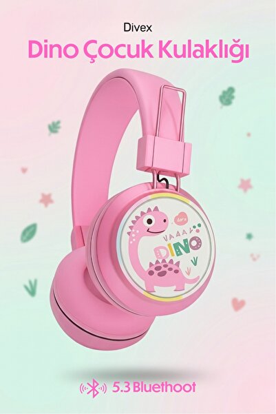 Divex Dino Kablosuz Kulaküstü Bluetooth Çocuk Kulaklığı - Işıklı Dinozor Moti...