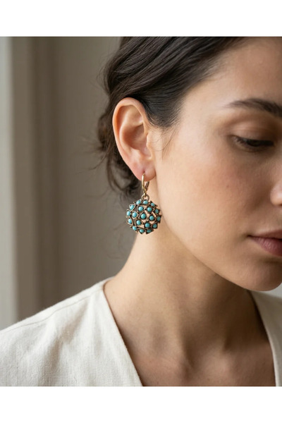 Dorvina أقراط برونزية مجوهرات أصلية مرصعة بحجر الفيروز والتركواز موديل التوبا...