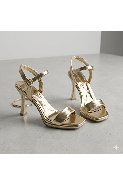 KİNDEP (Erbay) Platform Single Band Heeled Women's Shoes Gold