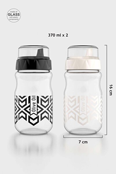 Renga Lexa 370 ml Ethnic Patterned Glass Oil Bottle Set of 2 152089 Black-Beige