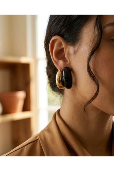 Dorvina Damla Model Women's Earrings Black Vintage Gold Color