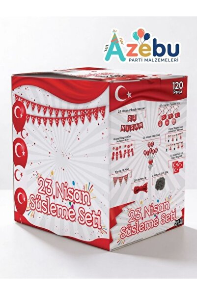 Azebu 23 Nisan Süsleme Seti- 120 Parça Bayrak, Banner, Flama Set, 23 Nisan Ku...