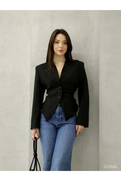 Coral Tied Four-Button Jacket 6345 Black