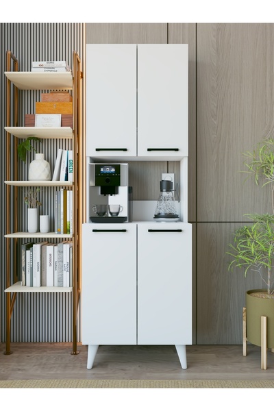 MONTENERO Kahve Köşesi Dolabı 4 Kapaklı Çok Amaçlı Mutfak Dolabı 60x180 Cm Pa...