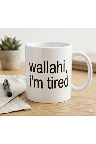 Velorina Humorous Porcelain Mug with the Text "Wallahi I'M Tired" - Funny Des...