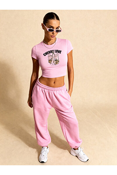 ALİKA Γυναικείο βαμβακερό Cherry Love printed casual crop