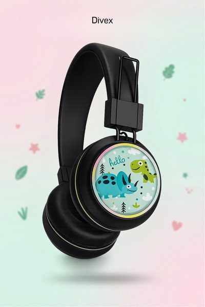 Divex Dino Kablosuz Kulaküstü Bluetooth Çocuk Kulaklığı - Işıklı Dinozor Moti...
