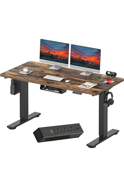 Mahmayi FLEXISPOT EN2 140x70 cm Electric Sit Stand Desk - Black Frame and Rus...