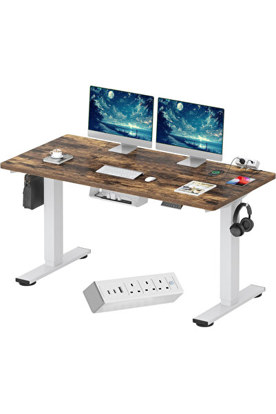 Mahmayi FLEXISPOT EN2 140x70 cm Electric Sit Stand Desk - White Frame and Rus...