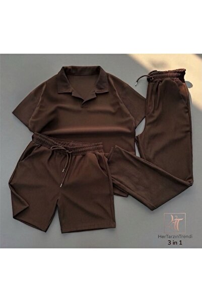 HerTarzınTrendi Ottoman Patched Polo Collar T-Shirt, Shorts and Baggy Sweatpa...