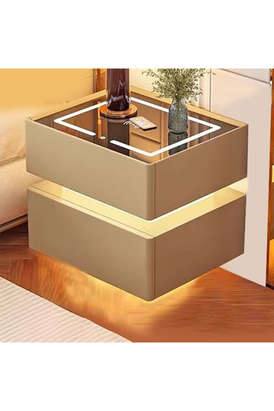 KEKE طاولة جانبية عصرية للسرير مزودة بمرآة LED، وإضاءة استشعارية، وشحن لاسلكي...