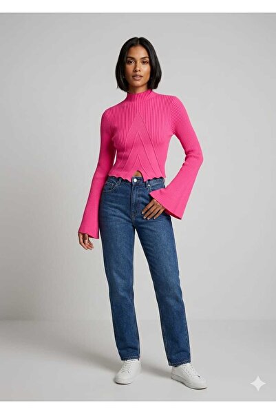 Kutaf Ροζ Γυναικεία Ισπανική Πλεκτή Μπλούζα με Μισό Ζιβάγκο και Κορδόνια