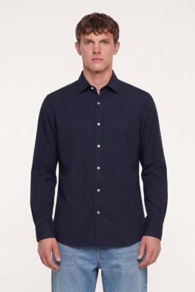 Sabri Özel Navy Blue Classic Collar Balenne Shirt