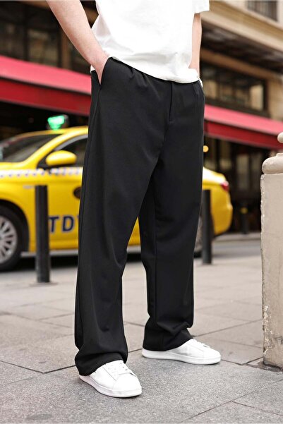 Madmext Pantaloni negri pentru bărbați, cu croială lejeră și picior larg E6588