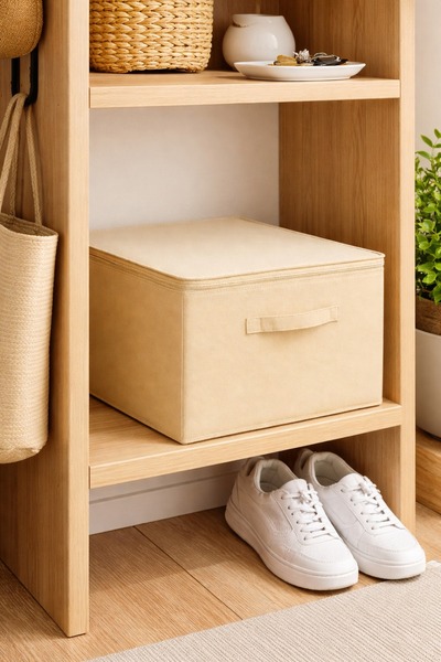 homyjr's حقيبة مدعومة كبيرة الحجم بلون كريمي - صندوق تخزين وتنظيم قابل للطي ب...