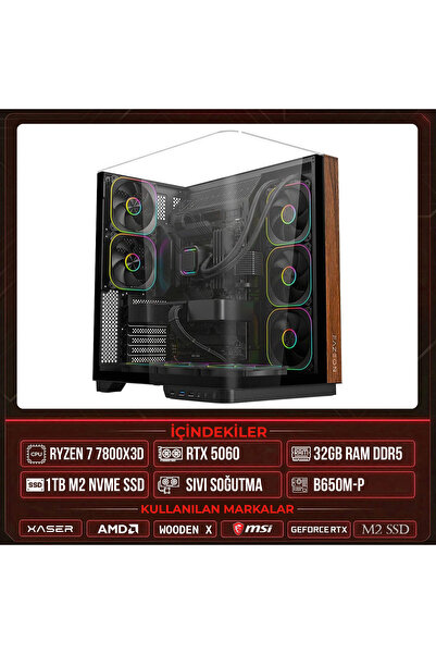 XASER WOODEN X70 Ryzen 7 7800X3D 32GB DDR5 Ram 1TB M.2 NVMe SSD 8GB RTX5060 S...