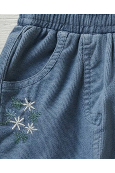 Mod Kids Pantaloni copii, Bonito, bumbac albastru inchis, broderii flori si a...