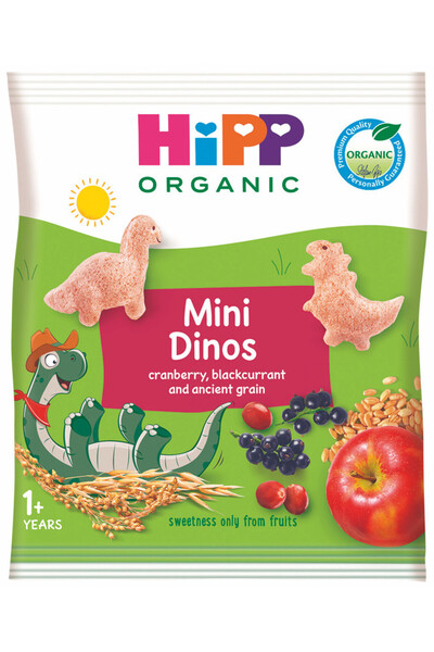 Hipp Organic هيب ميني دينوس بالتوت البري والتوت الأسود والحبوب القديمة 30 جرام