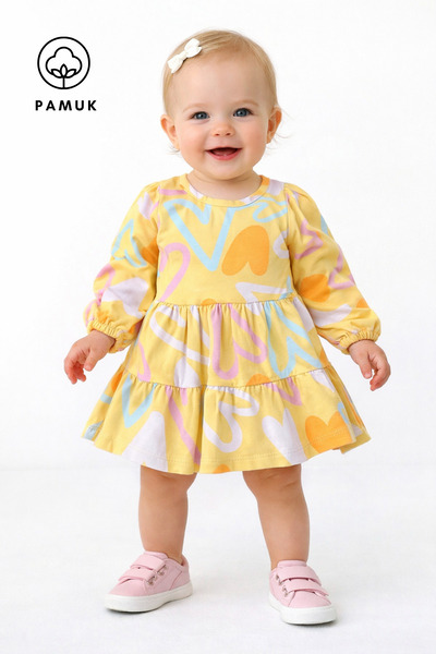 difa kids Baby Girl Single Jersey Lycra Dress - Patterned Casual Seasonal Bab...