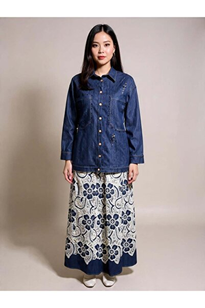 Ceremony Front Fastened Stone-Detail Denim Tunic