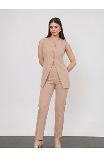 ZEYNEP RANA Γυναικείο Σετ Παντελόνι και Γιλέκο από Ύφασμα Atlas Dabıl που δεν...