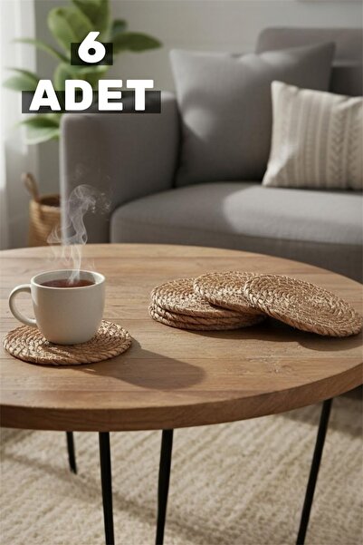 Bayev Wicker 6-Piece Coasters 9053 - 11 cm Tea Cup Mug Candle Coaster Decorat...