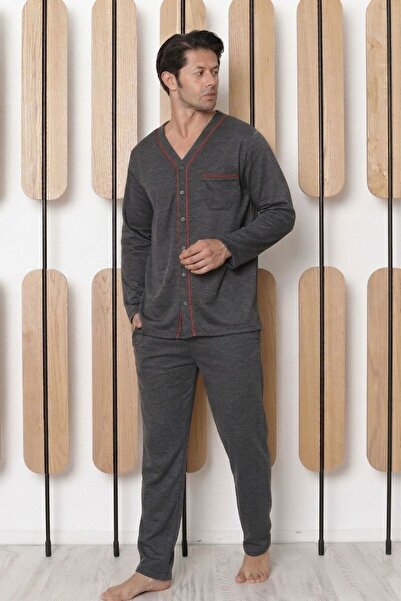OBJE Men's Anthracite Front-Open Pajama Top
