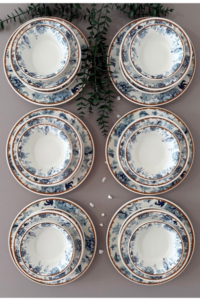 Yiğit Seramik Züccaciye Bluekitchen Model Rölyefli 6 Kişilik 24 Parça Modern ...