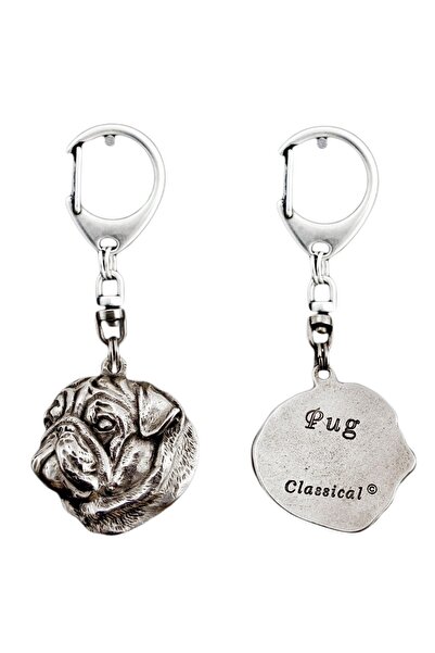 Art - Dog Pug I - Silver-plated key ring with dog, handbag decoration, backpa...