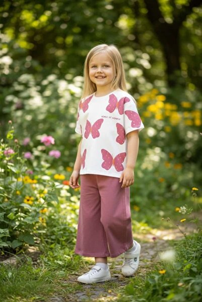 erca home 2-Piece New Season Butterfly Patterned Set 9Y,10Y,11Y,12Y Girls Pink