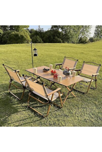 AutoFamily Folding Aluminum 120CM Camping Table & 4Pcs Chair Set