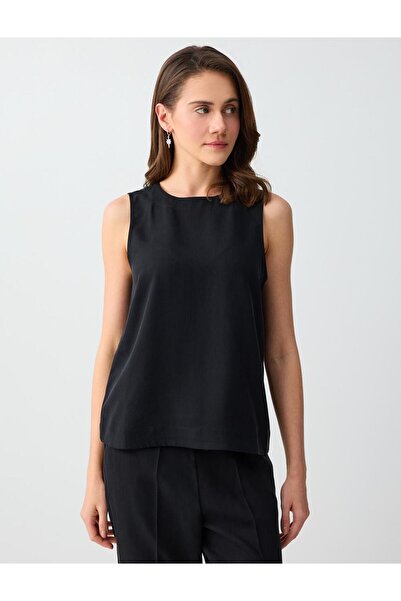 Jimmy Key Ανθρακί Υφαντή Μπλούζα με Λαιμόκοψη Ποδηλάτου, Αμάνικη, Ίσια Γραμμή