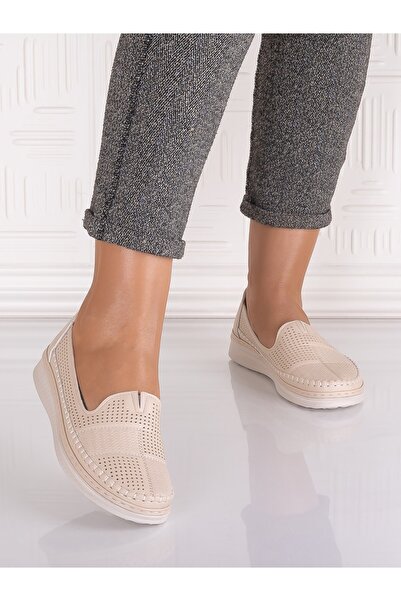 ADS Beige Women's Casual Shoes Made of Ecological Leather by Arsene, Size 39