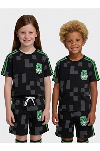 Karaniko Kids طقم شورت منقوش بخطوط خضراء للأطفال من الجنسين